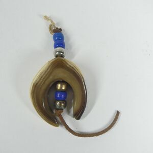 Polished Bone Pendant Vintage Buffalo? Crescent Shaped AS IS